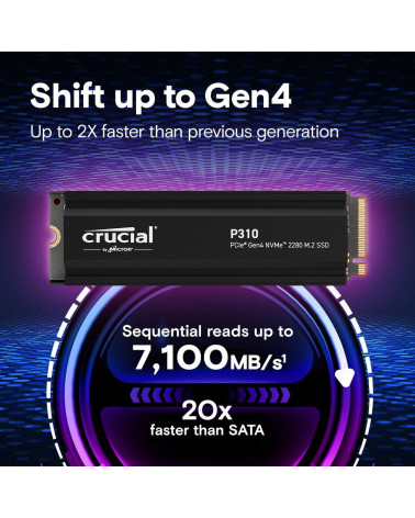 Твердотельный накопитель SSD Crucial P310 1TB PCIe Gen4 NVMe 2280 M.2 SSD with heatsink CT1000P310SSD5