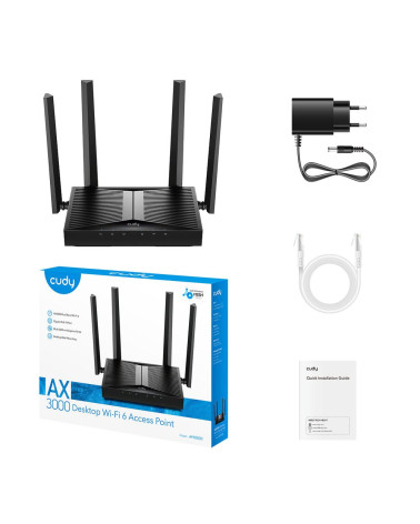 Точка доступа Wi-Fi CUDY AX3000 Wi-Fi 6 Desktop Access Point AX3000 Dual Band Desktop Wi-Fi 6 Access Point, Chipset MT7981, 802.