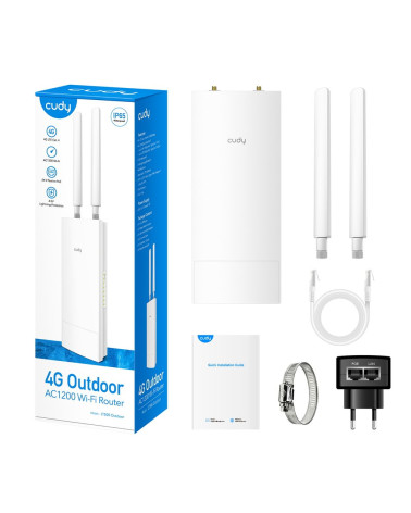 Точка доступа CUDY Outdoor 4G LTE AC1200 WiFi Router, Cat.4, 300Mbps +  867Mbps Wi-Fi, build-in 4G LTE modem, lightning protecti