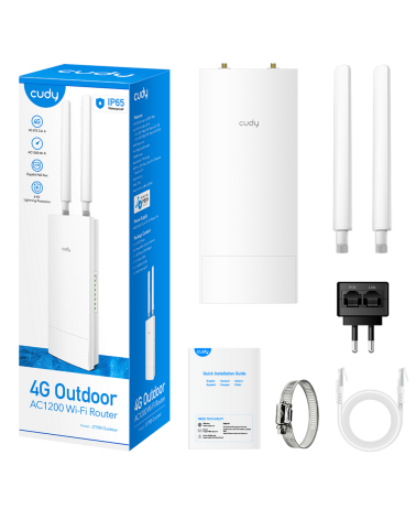 Точка доступа CUDY Outdoor 4G LTE AC1200 Wi-Fi Gigabit Router, Cat.6, 300Mbps +  867Mbps Wi-Fi, build-in 4G LTE modem, lightning