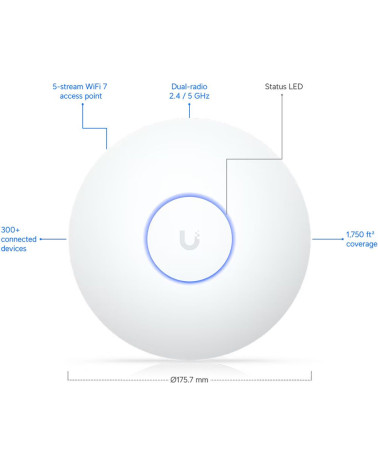 Точка доступа Wi-Fi Ubiquiti UniFi 7 AP Long Range  2,4+5 ГГц, Wi-Fi 7, 3х3 MU-MIMO, 802.3af, 1х 2,5G RJ45