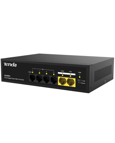 Коммутатор Tenda SG106PC Коммутатор неуправляемый PoE, 6 портов 6x1 Гбит/с, PoE 4х до 30 Вт, 2хUplink, настольный