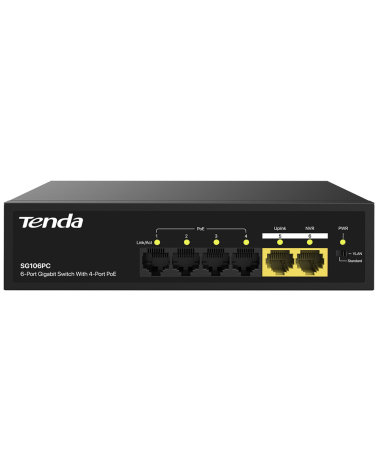 Коммутатор Tenda SG106PC Коммутатор неуправляемый PoE, 6 портов 6x1 Гбит/с, PoE 4х до 30 Вт, 2хUplink, настольный