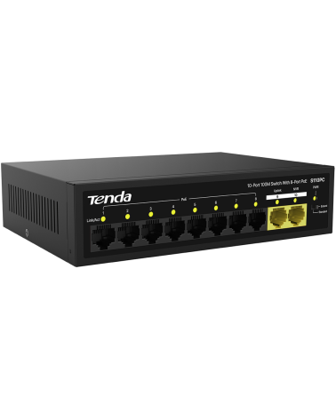 Коммутатор Tenda S110PC Коммутатор неуправляемый PoE, 10 портов 10x100 Мбит/с, PoE 8х до 30 Вт, настольный