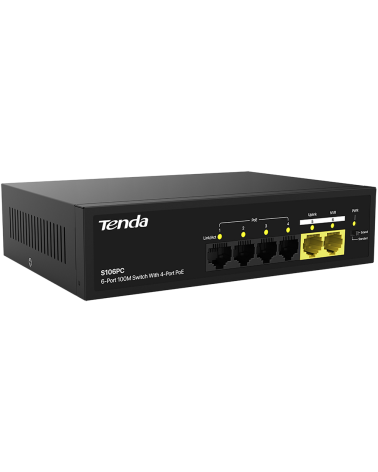Коммутатор Tenda S106PC Коммутатор неуправляемый PoE, 6 портов 5x100 Мбит/с, PoE 4х до 30 Вт, настольный