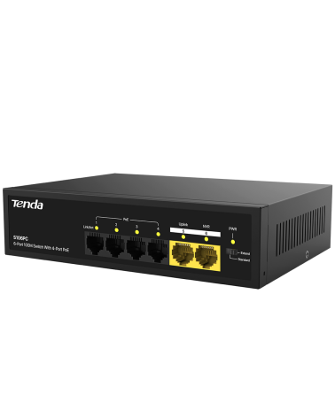 Коммутатор Tenda S106PC Коммутатор неуправляемый PoE, 6 портов 5x100 Мбит/с, PoE 4х до 30 Вт, настольный