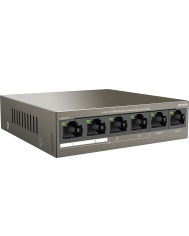 Коммутатор Tenda TEF1106P-4-63W Коммутатор неуправляемый PoE, 6 портов 6x100 Мбит/с, PoE 4х30 Вт, настольный