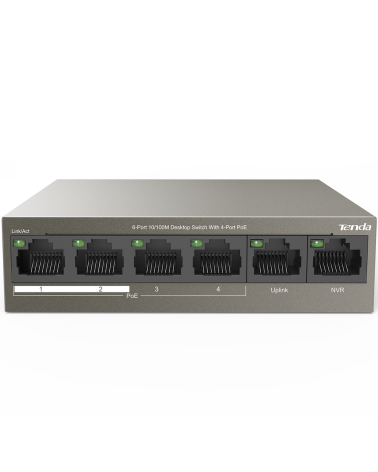 Коммутатор Tenda TEF1106P-4-63W Коммутатор неуправляемый PoE, 6 портов 6x100 Мбит/с, PoE 4х30 Вт, настольный