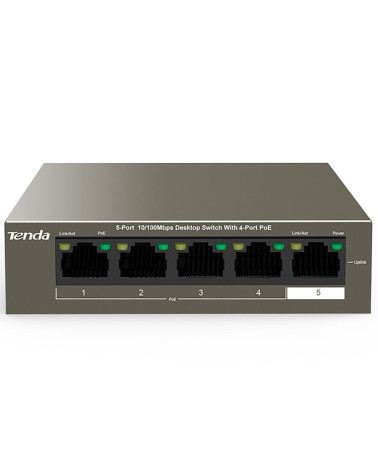 Коммутатор Tenda TEF1105P-4-38W Коммутатор неуправляемый PoE, 5 портов 5x100 Мбит/с, PoE 4х15 Вт (до 35 Вт), настольный