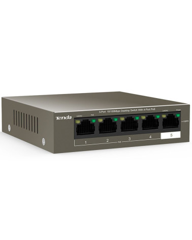 Коммутатор Tenda TEF1105P-4-38W Коммутатор неуправляемый PoE, 5 портов 5x100 Мбит/с, PoE 4х15 Вт (до 35 Вт), настольный