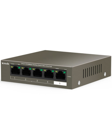 Коммутатор Tenda TEF1105P-4-38W Коммутатор неуправляемый PoE, 5 портов 5x100 Мбит/с, PoE 4х15 Вт (до 35 Вт), настольный
