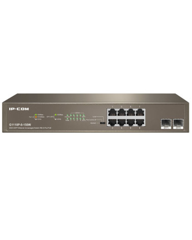 Коммутатор IP-COM G1110P-8-150W Коммутатор неуправляемый PoE, 8 портов 8x1 Гбит/с, SFP 2x1 Гбит/с, PoE 8х30 Вт (до 130 Вт), уста