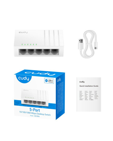 Коммутатор CUDY 5-Port Gigabit Splitter with USB C 5-Port Gigabit Desktop Switch, 5 10/100/1000M RJ45 Ports, Loop Detection, Des