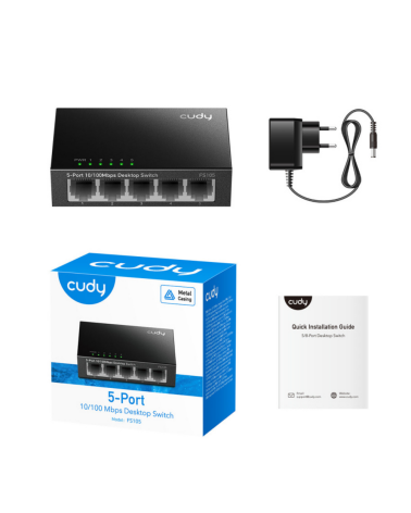 Коммутатор CUDY 5-Port 10/100 Mbps Metal Switch 5-Port 10/100 Mbps Desktop Switch, 5 10/100M RJ45 Ports, Loop Detection, Metal C