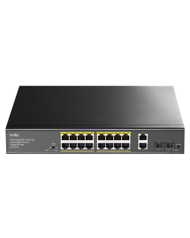 Коммутатор CUDY 16-Port Gigabit PoE+ Switch with 2 Uplink Gigabit Ports and 2 Gigabit SFP Slots 200W 16-10/100/1000 BASE-T Gigab