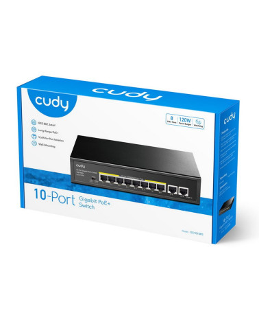 Коммутатор CUDY 8-Port Gigabit PoE+ Switch with 2 Gigabit Uplink Ports 120W                                          8 RJ-45 10/