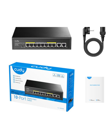 Коммутатор CUDY 8-Port Gigabit PoE+ Switch with 2 Gigabit Uplink Ports 120W                                          8 RJ-45 10/
