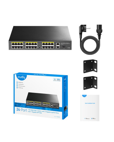 Коммутатор CUDY 24-Port 10/100M PoE+ Switch with 2 Gigabit Port+ 1SFP 300W 24-Port 10/100M PSE RJ-45 +2 Gigabit RJ- 45 +1SFP Por