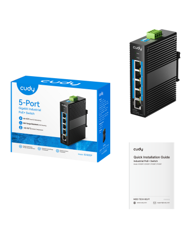Коммутатор CUDY 5-Port Gigabit Industrial PoE Switch  5-Port Aluminum Industrial, 1000Mbps 5-Port RJ45, 802.3at/af, Din-rail des