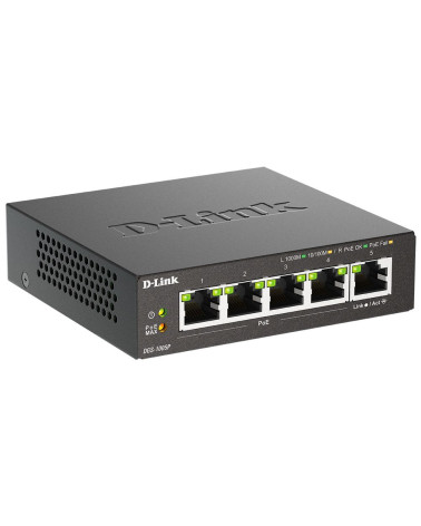 Коммутатор D-Link DGS-1005P/B3A с 5 портами 10/100/1000Base-T (4 порта PoE 802.3af/at, PoE‑бюджет 60 Вт)