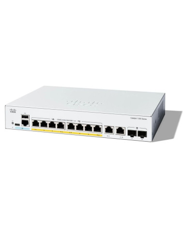 Коммутатор CISCO Catalyst 1300 8x10/100/1000 RJ-45 PoE+, 2x1Gb Combo uplinks, PoE+ 67W, Fanless, Ext Power Supply, C1300-8P-E-2G