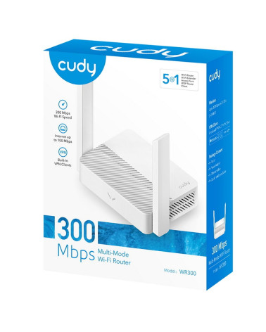 Маршрутизатор CUDY WR300 N300 Wi-Fi Router, Chipset MediaTek, 802.11b/g/n,300Mbps at 2.4GHz, 4 Ч 10/100Mbps Ports, 2 Ч 5dBi fixe