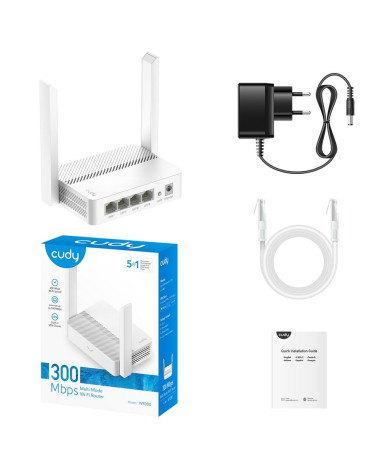 Маршрутизатор CUDY WR300 N300 Wi-Fi Router, Chipset MediaTek, 802.11b/g/n,300Mbps at 2.4GHz, 4 Ч 10/100Mbps Ports, 2 Ч 5dBi fixe