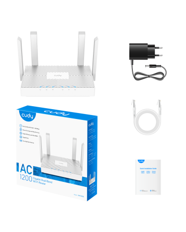 Маршрутизатор CUDY WR1300E AC1200 Gigabit Wi-Fi Router Dual Band, Chipset MediaTek, 3 × 10/100/1000Mbps RJ45 Ports, 4 x 5dBi fix