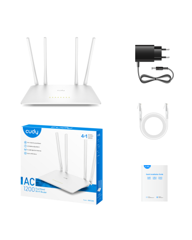Маршрутизатор CUDY AC1200 Wi-Fi Router Dual Band, Chipset MediaTek, 802.11ac/a/b/g/n, 867Mbps at 5GHz + 300Mbps at 2.4GHz, 5 × 1
