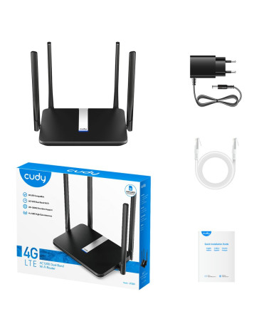 Модем CUDY AC1200 Wi-Fi Mesh 4G LTE Cat4 Router,1200Mbps Wi-Fi, Chipset MediaTek, build-in 4G LTE modem,  300Mbps at 2.4GHz + 86