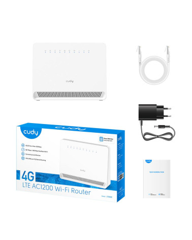 Модем CUDY AC1200 Wi-Fi 4G LTE-Cat4 Router, AC1200 Wi-Fi,  build-in 4G LTE modem,  4 10/100M RJ45 Ports,  Nano SIM Slot, 300Mbps