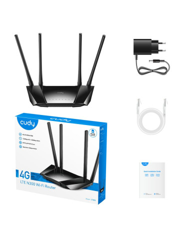 Модем CUDY N300 Wi-Fi 4G LTE Cat4  Router, 300Mbps Wi-Fi, Chipset MediaTek, 802.11b/g/n, 4 Fixed antennas, 4 10/100M RJ45 Ports,
