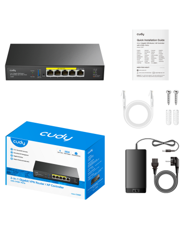 Маршрутизатор CUDY C200P 2-IN-1 SMB Router / AP Controller, 1 Gigabit Ethernet + 4 Gigabit PoE+ PSE Ports + 1 USB 3.0, PSE outpu