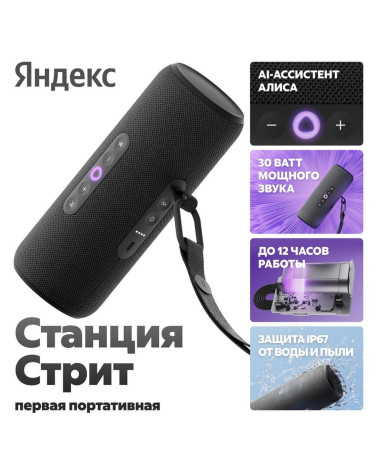 Портативная умная колонка Яндекс Станция Стрит с Алисой, 30 Вт, YNDX-00030BLK , чёрный