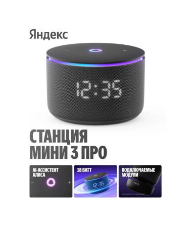 Умная колонка Яндекс Станция Мини 3 Про с Алисой, Zigbee, черный ( YNDX00059BLK)
