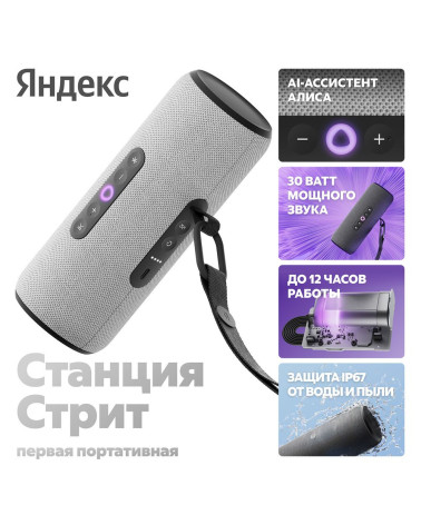 Портативная умная колонка Яндекс Станция Стрит с Алисой, 30 Вт,YNDX-00030GRY , серый