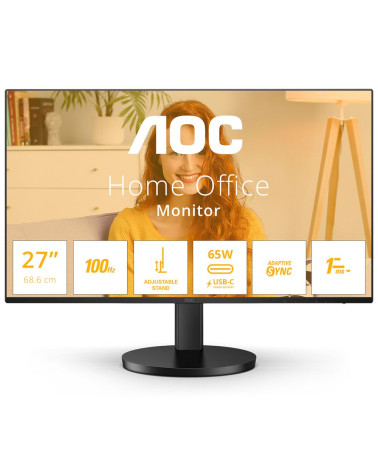 Монитор 27" AOC Q27B3CF2  IPS, 2560x1440, 100Hz, 4ms, 350сd/m, 1500:1 | HDMI(1.4), Type-C(PD-65W), 2xUSB 3.2 | HAS, InPSU, Speak