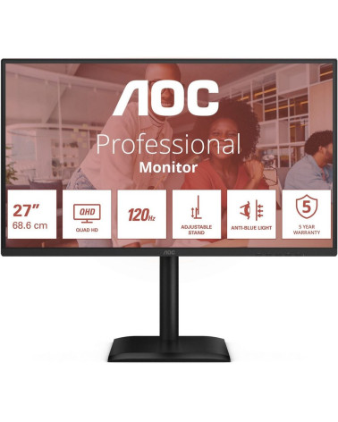 Монитор 27" AOC Q27E4CV  IPS, 2560x1440, 120Hz, 4ms, 350сd/m, 1500:1 | HDMI(2.0), DP(1.4), Type-C(PD-90W), 4xUSB 3.2, RJ45 | HAS
