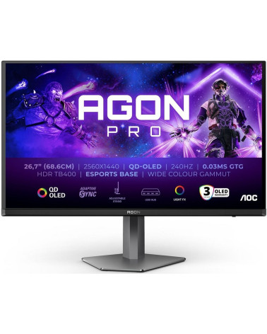 Монитор 26.5" AOC AGON AG276QZD2  QD-OLED, 2560x1440, 240Hz, 0,03ms, 1000сd/m, 1500000:1, HDR10 | 2xHDMI(2.1), 2xDP(1.4), 2xUSB 