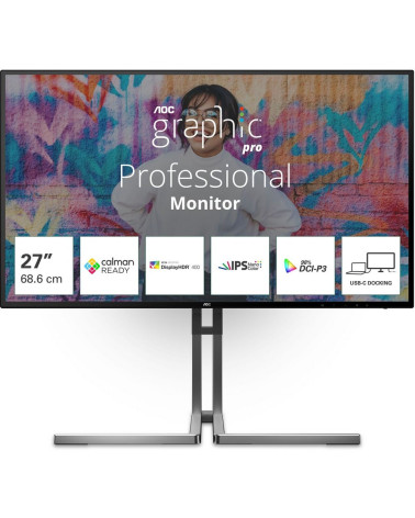 Монитор 27" AOC U27U3CV  Nano IPS, 3840x2160, 60Hz, 4ms, 400сd/m, 1300:1, HDR10 | 2xHDMI(2.0), DP(1.4), Type-C(PD-96W), 4xUSB 3.