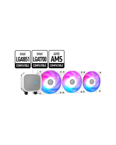 Жидкостная система охлаждения MSI MAG CORELIQUID A13 360 White 3 x ARGB Gen2 Fan, ARGB Gen2 Block, Color Box, LGA1700, 1851, AM5