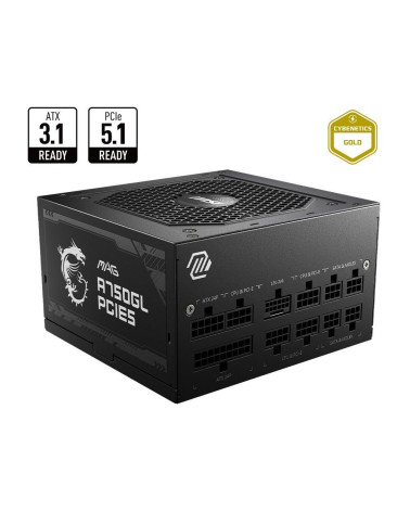 Блок питания ПК MSI MAG A750GL PCIE5 EU, 750W, Fully-Modular, 80 Plus Gold, Color Box, Pallet packing,7Y Warranty, ATX 3.1, PCIE