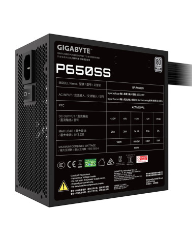 Блок питания ПК Gigabyte P650SS 650W, 80+, SILVER, НЕ модульный, ATX 3.0 