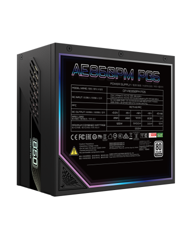 Блок питания ПК Gigabyte AE850PM PG5 850W, 80Plus, Platinum, Полностью модульный, PCIe Gen 5.1, ATX 3.0 compatible. 
