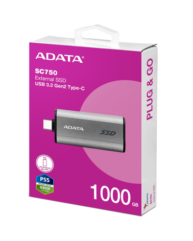 Твердотельный накопитель SSD ADATA 1TB SC750 SC750-1000G-CCBK USB 3.2 Gen 2 Type-C, 1050/1000 