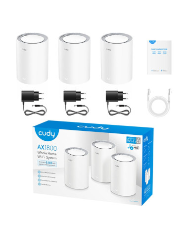 Маршрутизатор CUDY AX1800 Wi-Fi 6 Mesh Solution 3-Pack, Chipset MediaTek, Dual-Band, 802.11ax/ac/a/b/g/n,  1201Mbps at 5GHz + 57
