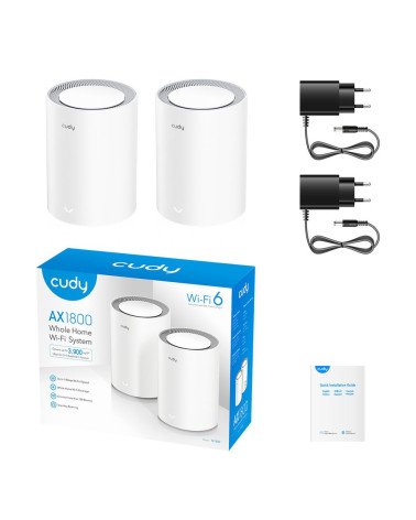 Маршрутизатор CUDY AX1800 Wi-Fi 6 Mesh Solution 2-Pack,Chipset MediaTek, Dual-Band, 802.11ax/ac/a/b/g/n,  1201Mbps at 5GHz + 574