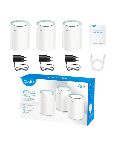 Маршрутизатор CUDY AC1200 Wi-Fi Gigabit Mesh Solution 3-Pack, Chipset MT7621+MT7613B+MT7603, Dual-Band, 867Mbps at 5GHz + 300Mbp