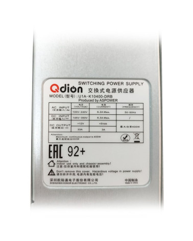 Блок питания Qdion U1A-K10400-DRB 1U Slim 400W (ШВГ50.5*40*196mm), 80+ Golg, Oper.temp 0C50C, AC/DC dual input (ASPower) OEM 