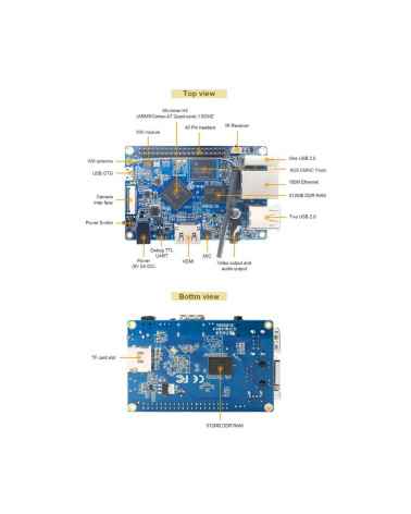 Одноплатный компьютер Orange Pi Orange Pi PC Plus RAM 1GB, 8GB eMMC flash 